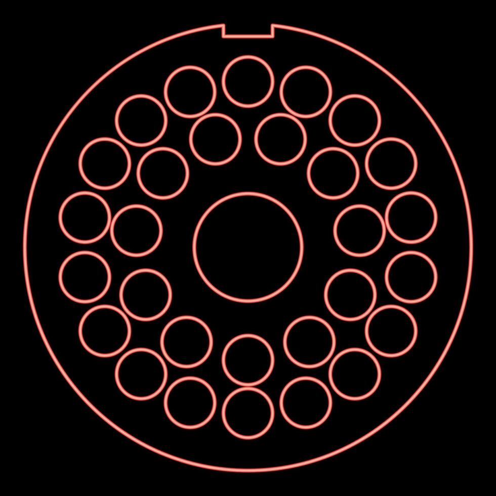 Neon- Gitter zum Fleisch Schleifer Teller Fleischwolf Gerät zum wachsend flach von Fleisch Gitter Sieb rot Farbe Vektor Illustration Bild eben Stil