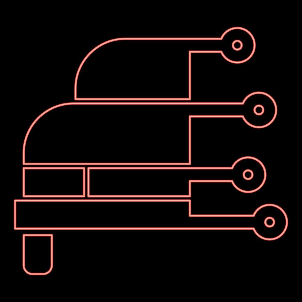 Neon- Auto Diagnose Bedienung Hardware- Computer Diagnose Bedingung Konzept hoch Technologie Technik automatisches Scannen Analyse Reparatur rot Farbe Vektor Illustration Bild eben Stil