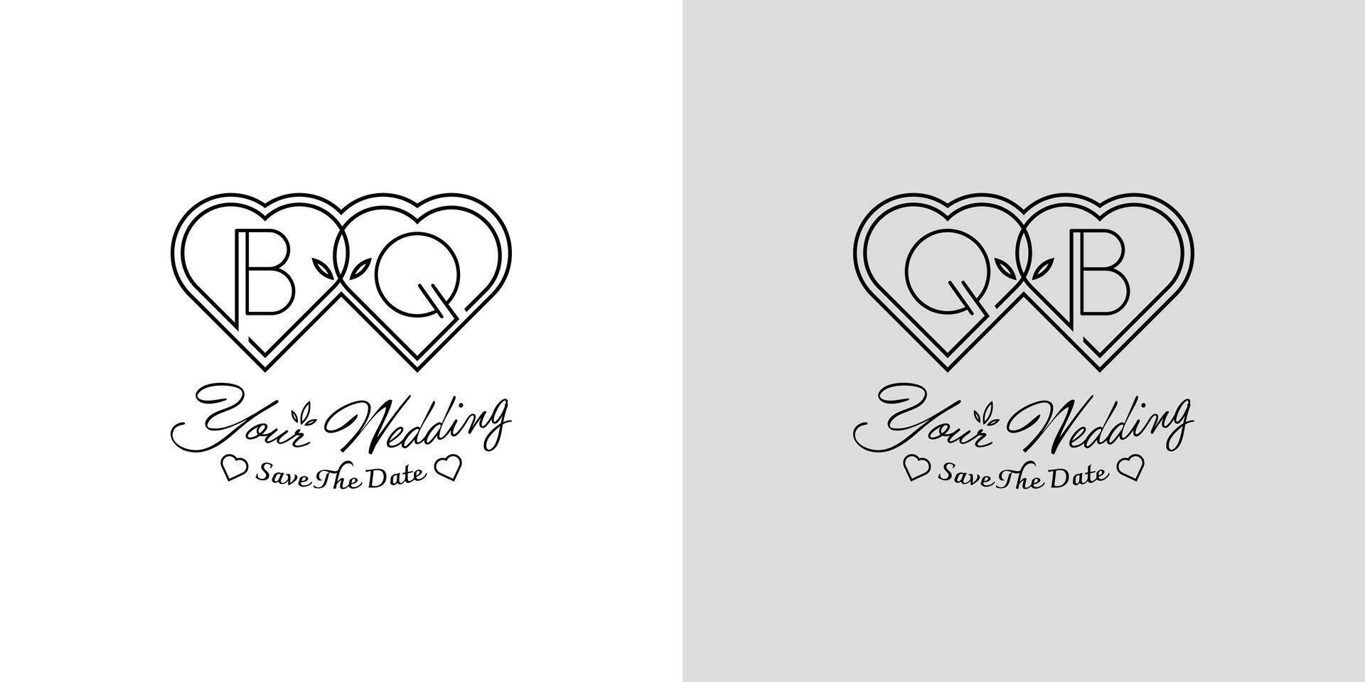 Briefe bq und qb Hochzeit Liebe Logo, zum Paare mit b und q Initialen vektor