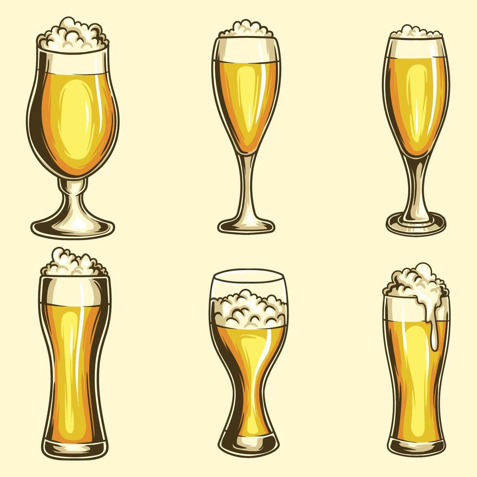 Glas blass Ale Bier einstellen Sammlung Vektor Illustration