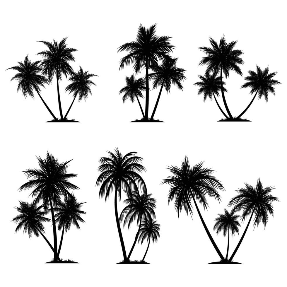 handflatan träd kokos silhuett element uppsättning samling vektor