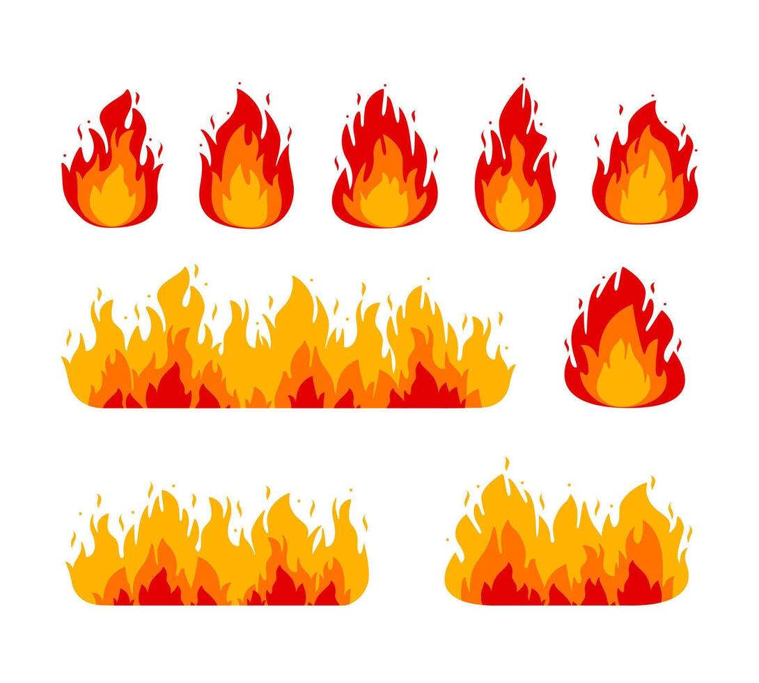 einstellen Feuer Flamme Symbol. Vektor Illustration