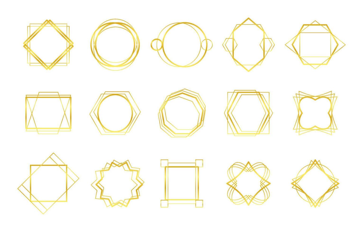 einstellen von geometrisch Gold Rahmen isoliert auf Weiß. Luxus abstrakt Design Elemente. Vektor Illustration