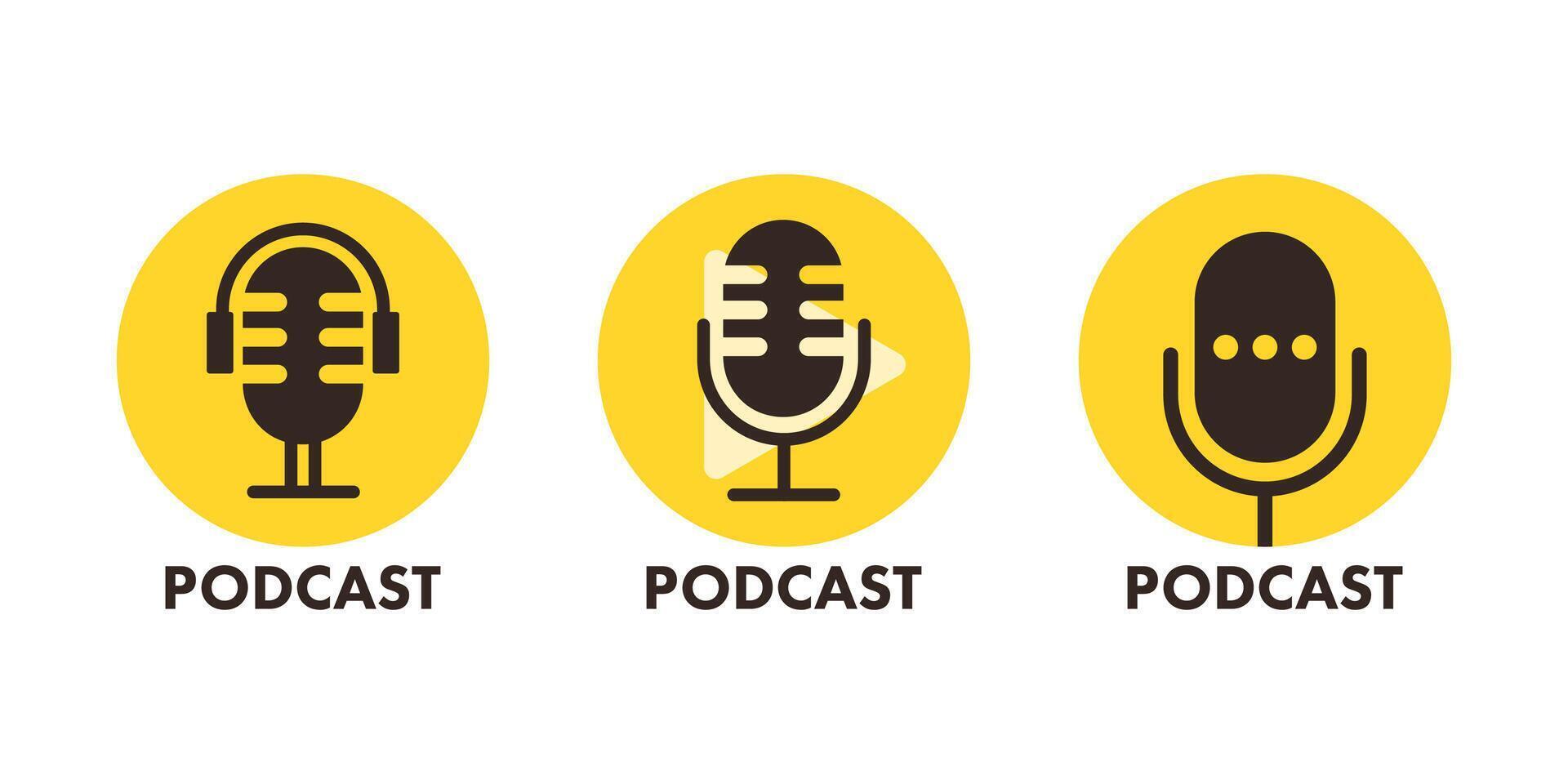 Podcast Symbol, Logo. Studio Tabelle Mikrofon mit Übertragung. Radio zeigen. Audio- bloggen. Vektor Illustration