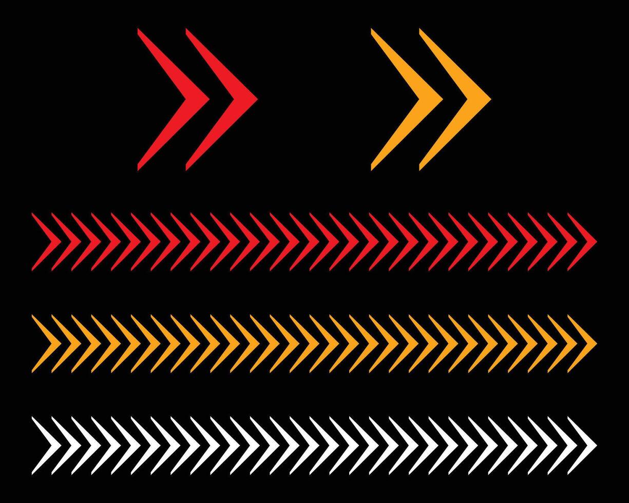 uppsättning av röd och gul pil tecken, abstrakt pil, sparre. pil design, randig riktning, vektor illustration