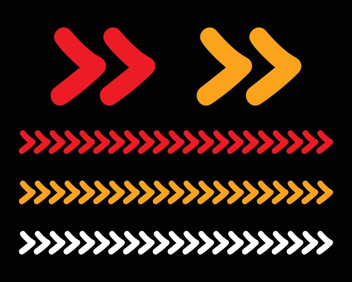 uppsättning av röd och gul pil tecken, abstrakt pil, sparre. pil design, randig riktning, vektor illustration