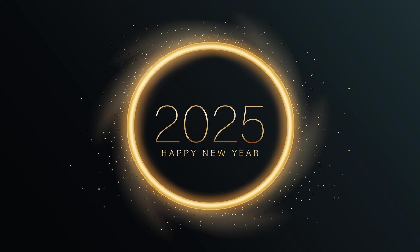 2025 glänzend Neu Jahr Karte, festlich funkelnd Gold Hintergrund, horizontal Banner vektor