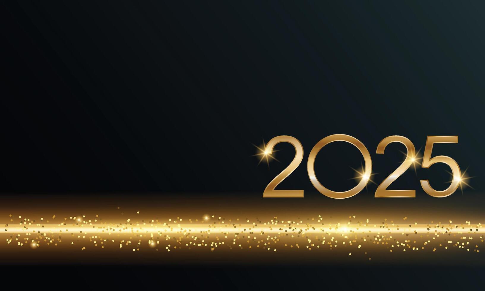 2025 glänzend Neu Jahr Karte, festlich funkelnd Gold Hintergrund, horizontal Banner vektor