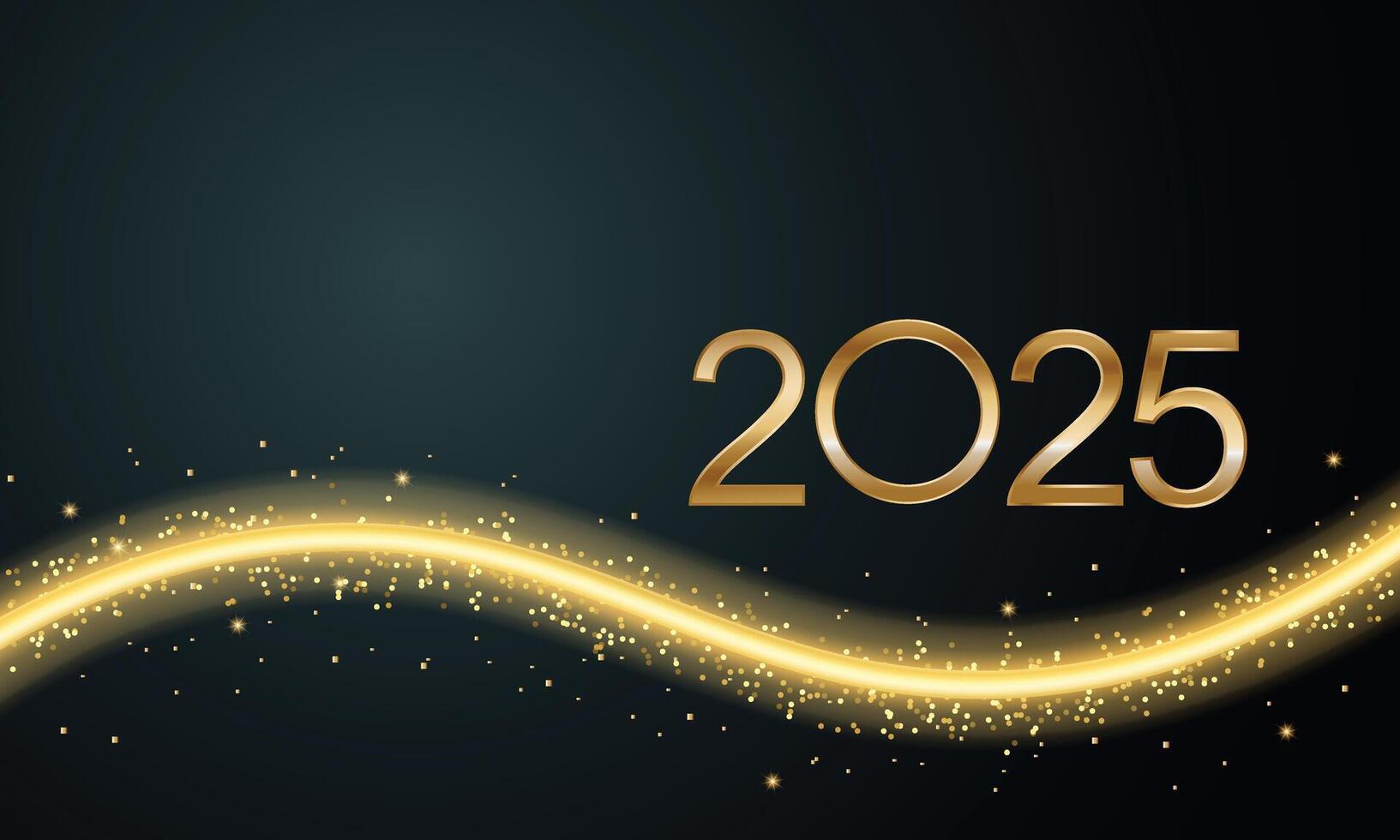 2025 glittrande ny år kort, festlig gnistrande guld bakgrund, horisontell baner vektor