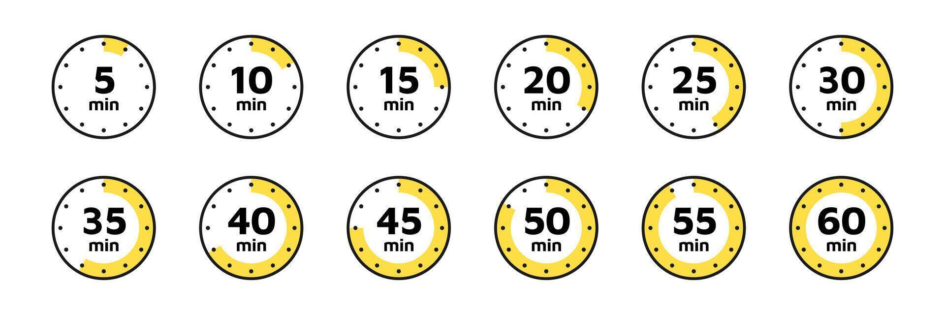 Timer, Uhr, Stoppuhr isoliert einstellen Symbole. Countdown Timer Symbol Symbol Satz. Etikette Kochen Zeit. Vektor Illustration