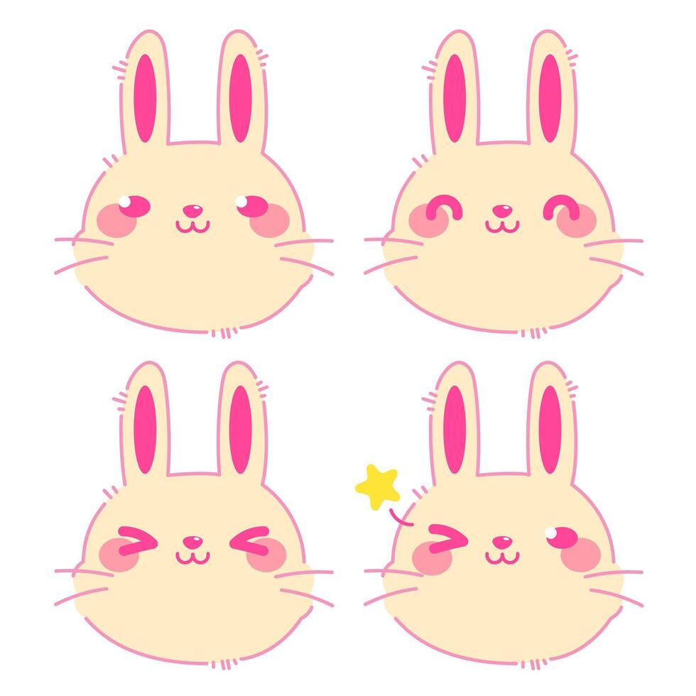 vektor Färg uppsättning av ikoner med söt kanin för påsk