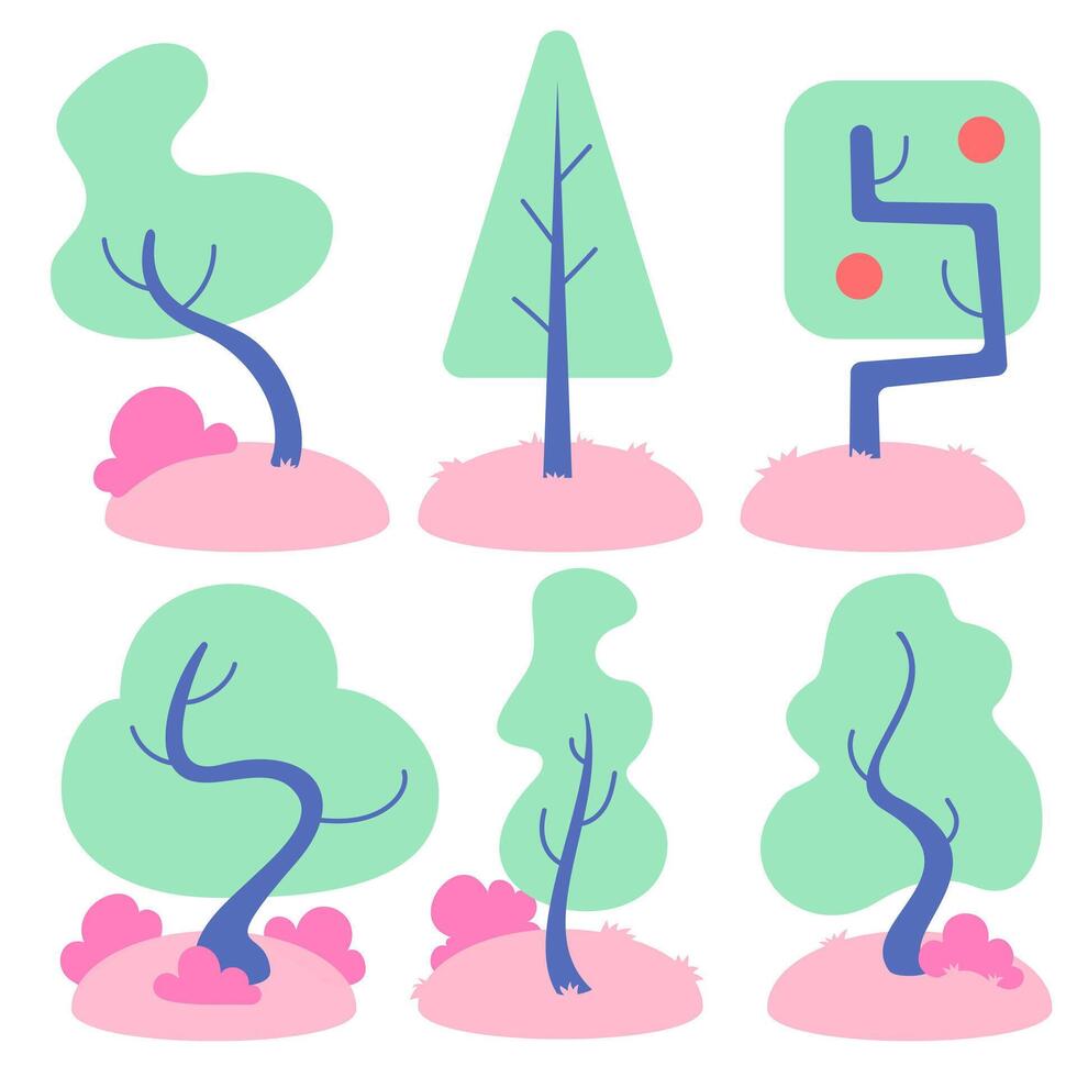 Farbe Vektor Illustration mit anders Typen und Formen von Bäume, im eben Farbe