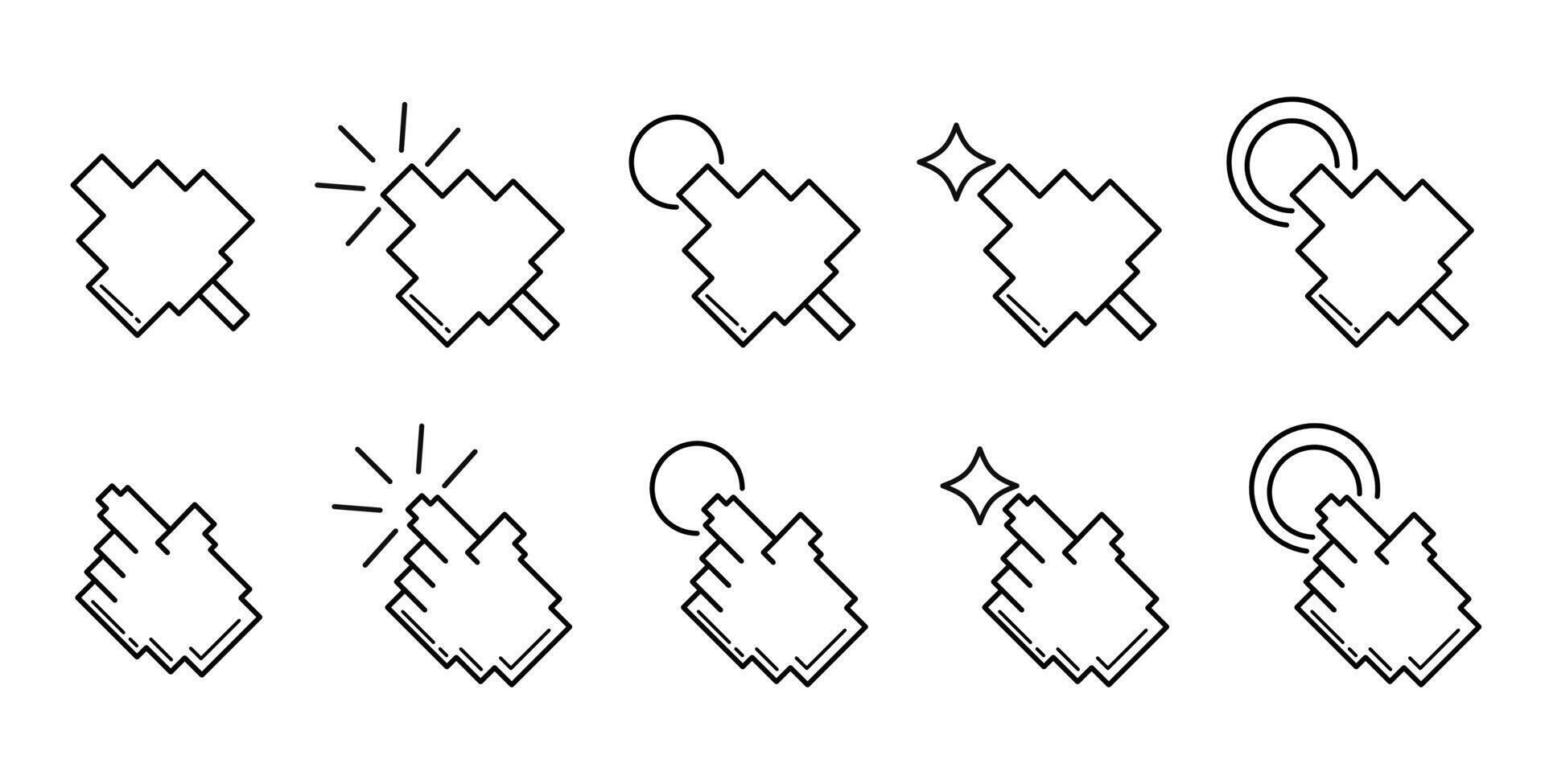 schwarz und Weiß Vektor Symbol einstellen mit Cursor und Klicks im Pixel Stil. Kreis, Linie, Zeiger, Maus