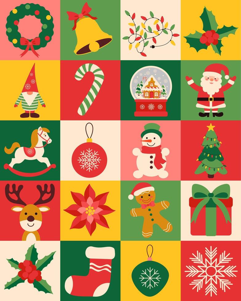 jul ikoner uppsättning, geometrisk mönster. bauhaus stil. vektor