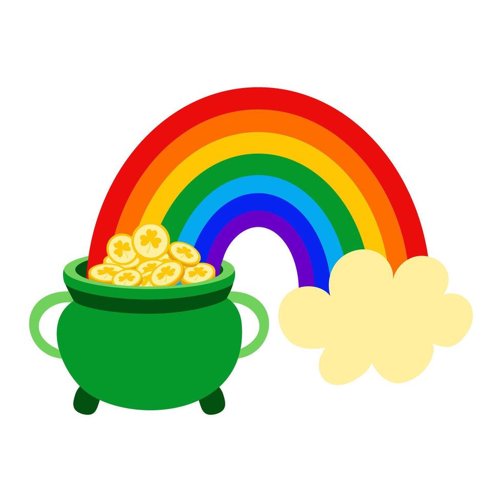 st. Patrick Tag. Regenbogen mit Kessel von Gold vektor