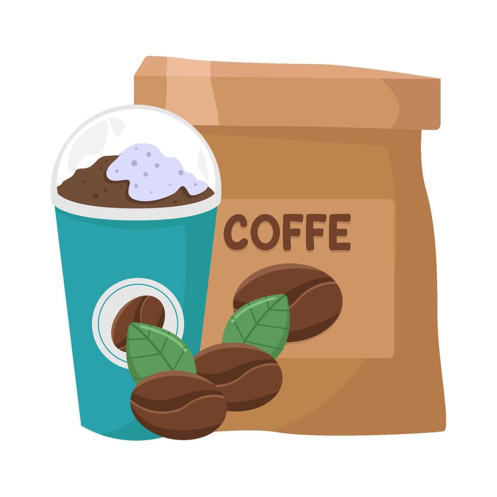 Kaffee Tasche, Tasse Kaffee trinken mit Kaffee Bohnen Illustration vektor