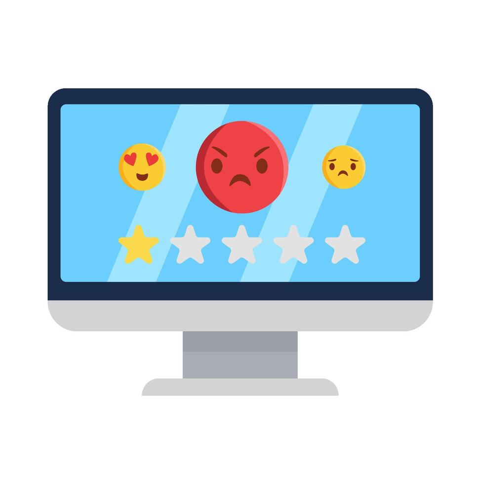 Rezension Star mit Emoji im Computer Illustration vektor