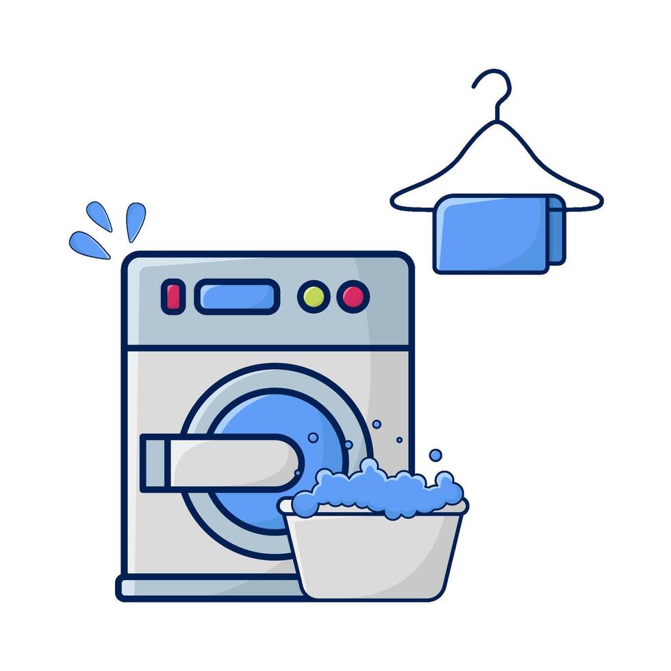 tvättning maskin, handduk hängande med vatten i bassin illustration vektor