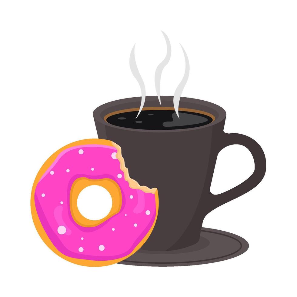 Glas Kaffee trinken mit Donuts beißen Illustration vektor