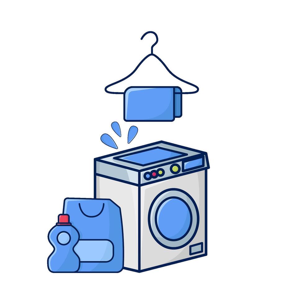 tvättning maskin, flaska rengöringsmedel med tvättning maskin illustration vektor
