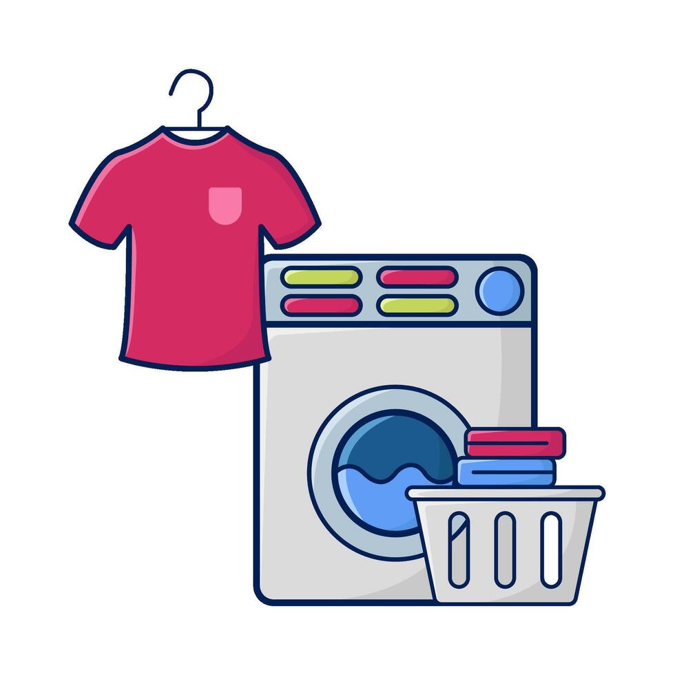Stoff hängend, Waschen Maschine mit Wäsche im Becken Illustration vektor