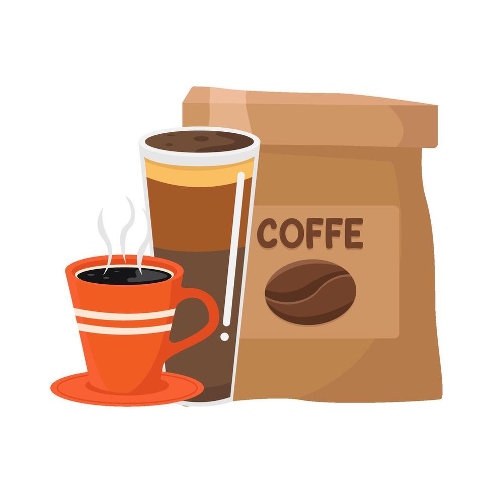 Kaffee Tasche, Tasse Eis Kaffee trinken mit Glas Kaffee trinken Illustration vektor