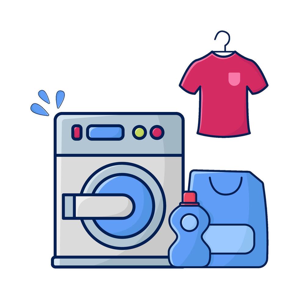 tvättning maskin, trasa hängande med flaska rengöringsmedel illustration vektor