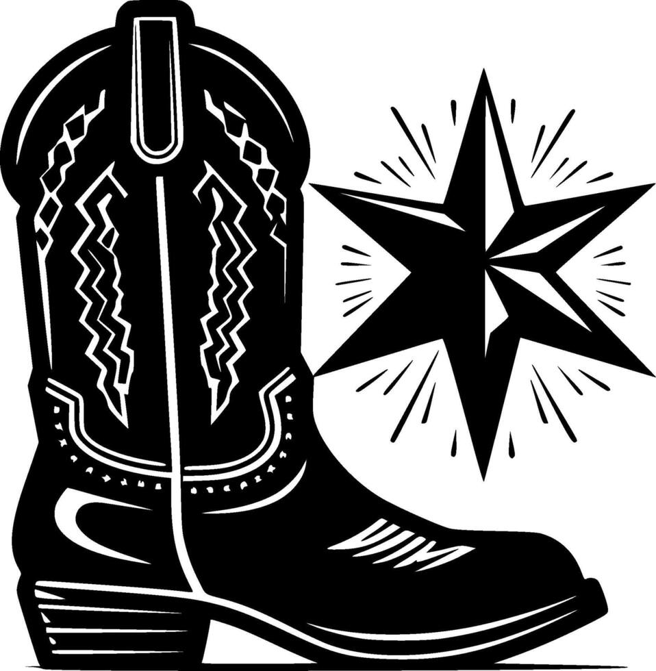 cowboy känga, svart och vit vektor illustration