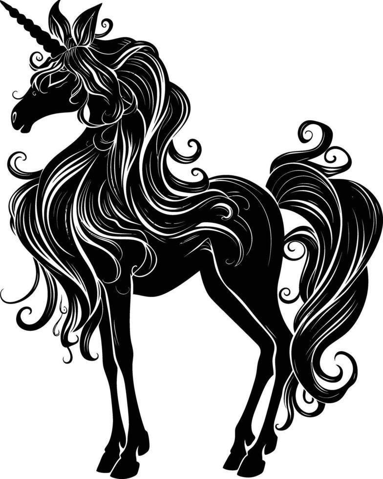 ai genererad silhuett pegasus häst eller kirin de mytisk varelse svart Färg endast vektor