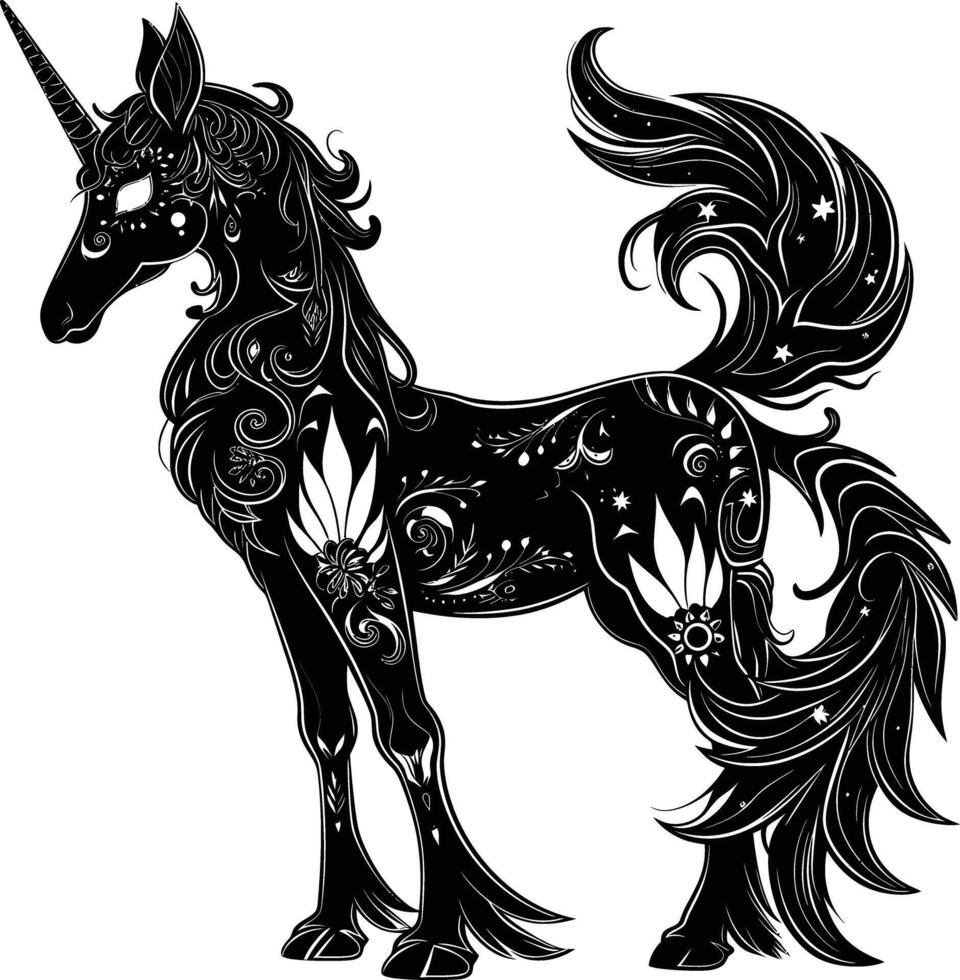 ai generiert Silhouette Pegasus Pferd oder Kirin das mythisch Kreatur schwarz Farbe nur vektor