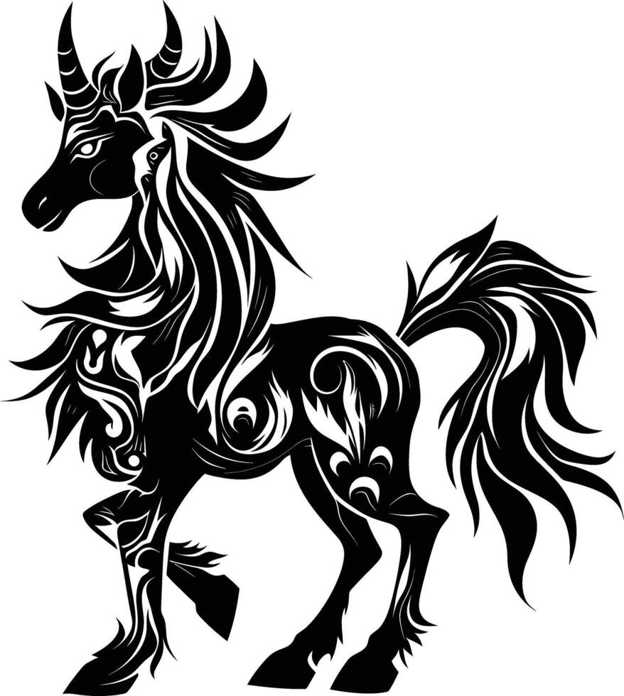 ai genererad silhuett pegasus häst eller kirin de mytisk varelse svart Färg endast vektor