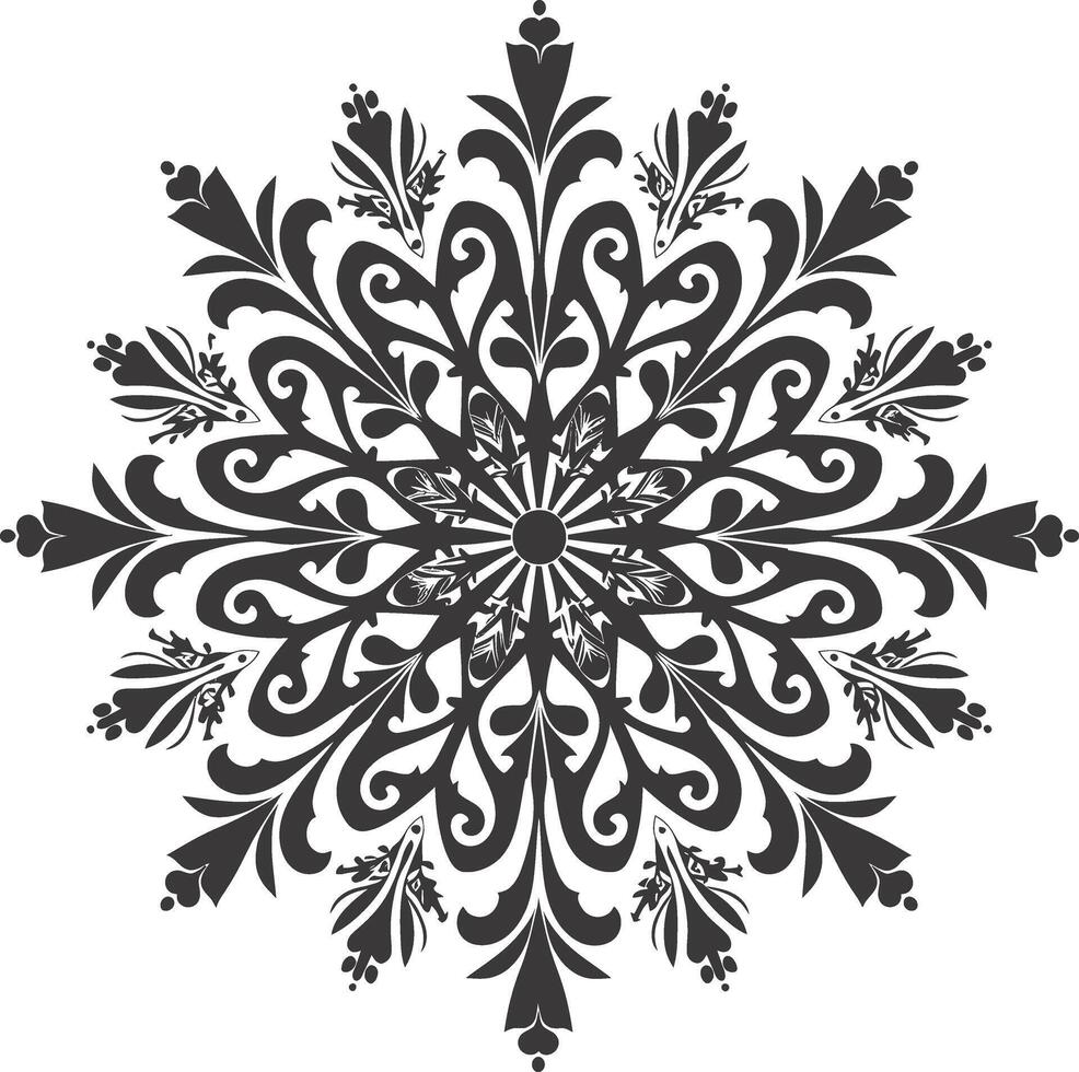 ai generiert Silhouette Mandala Blume Schneeflocke geformt schwarz Farbe nur vektor