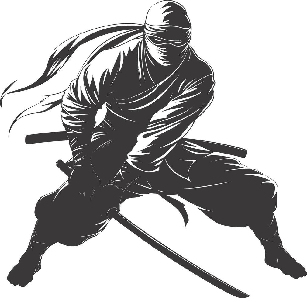 ai generiert Silhouette Ninja Krieger schwarz Farbe nur voll Körper vektor