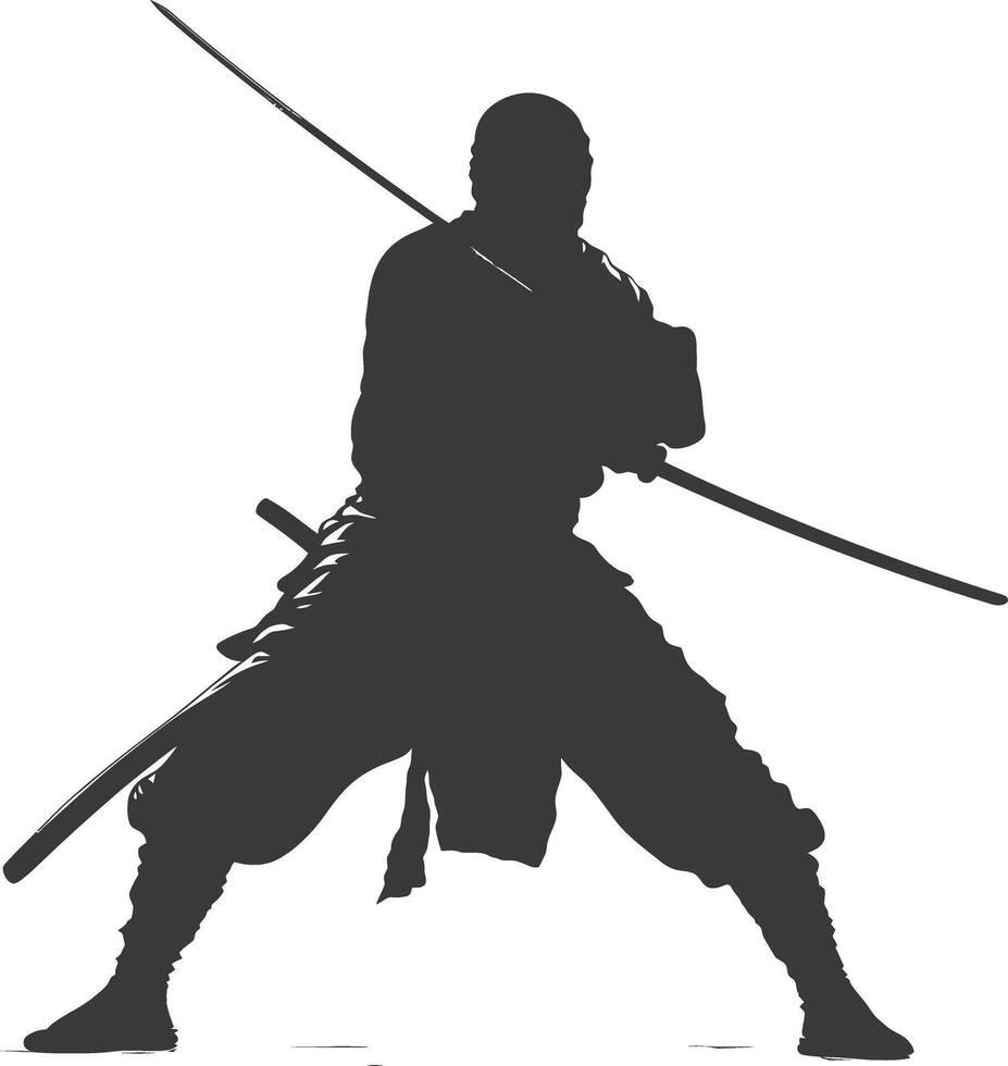 ai generiert Silhouette Ninja Krieger schwarz Farbe nur voll Körper vektor