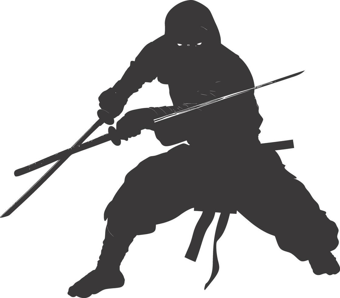 ai generiert Silhouette Ninja Krieger schwarz Farbe nur voll Körper vektor