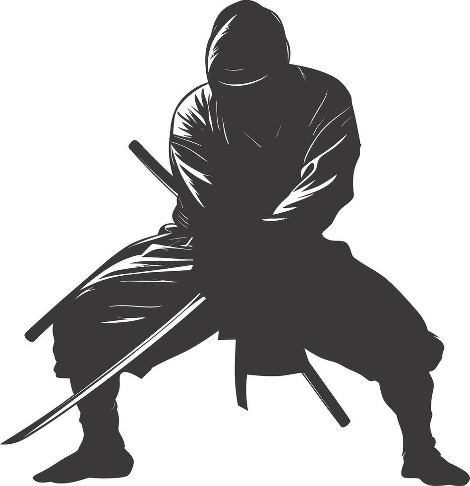 ai generiert Silhouette Ninja Krieger schwarz Farbe nur voll Körper vektor