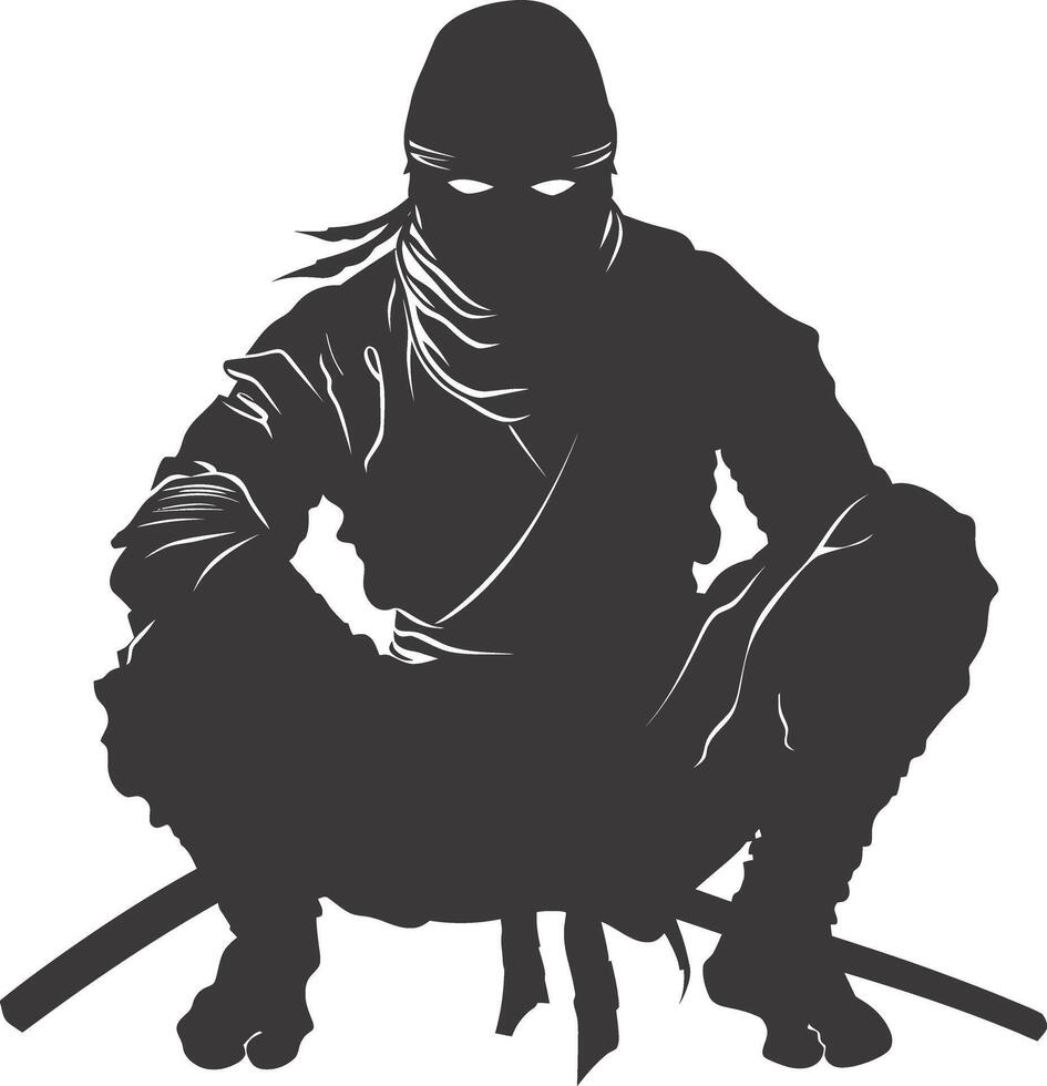 ai generiert Silhouette Ninja Krieger schwarz Farbe nur voll Körper vektor