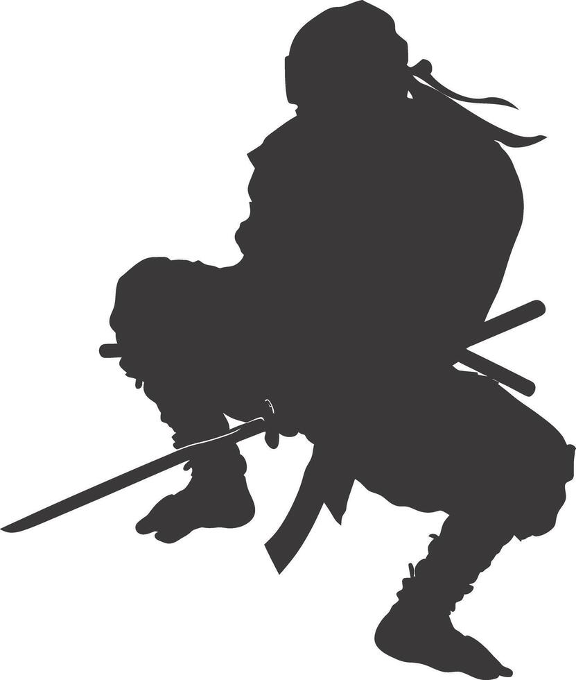 ai generiert Silhouette Ninja Krieger schwarz Farbe nur voll Körper vektor