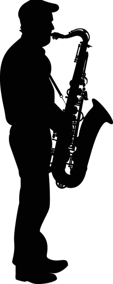 ai generiert Silhouette Saxophonist im ausführen schwarz Farbe nur vektor