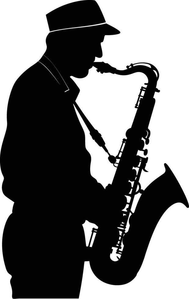 ai generiert Silhouette Saxophonist im ausführen schwarz Farbe nur vektor