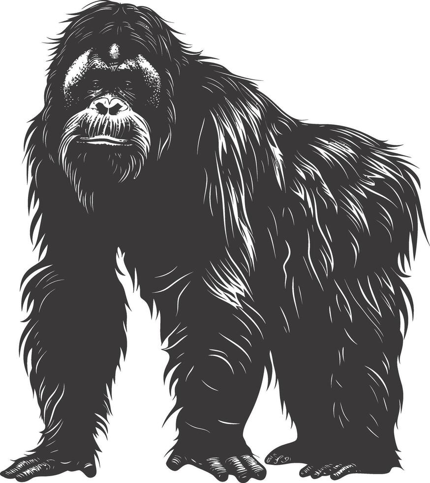 ai generiert Silhouette Orang utan Tier voll Körper schwarz Farbe nur vektor