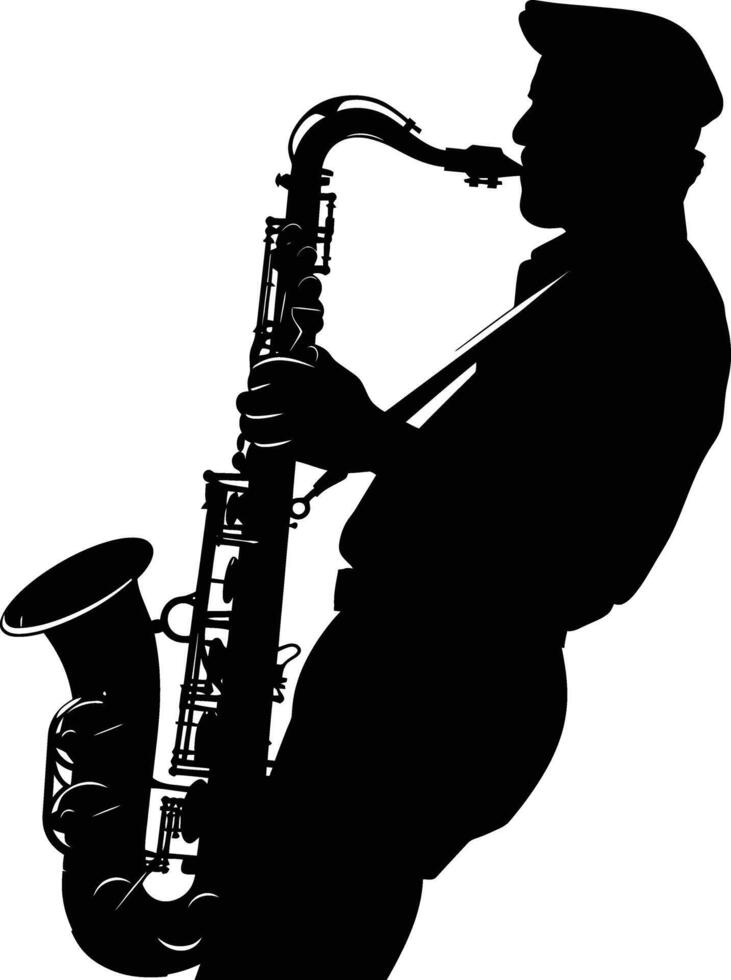 ai generiert Silhouette Saxophonist im ausführen schwarz Farbe nur vektor