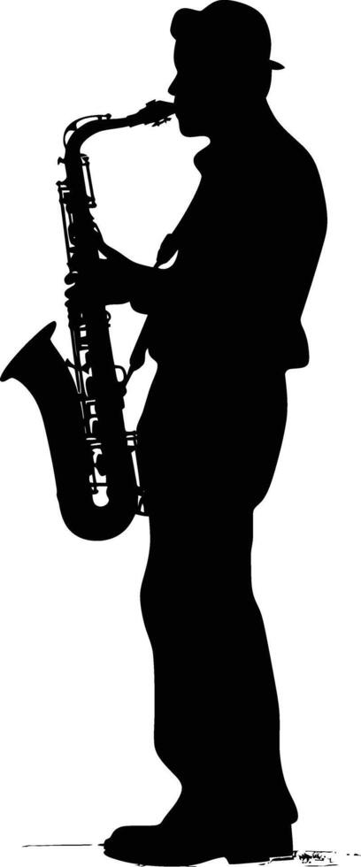 ai generiert Silhouette Saxophonist im ausführen schwarz Farbe nur vektor