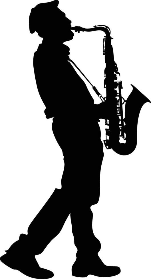 ai generiert Silhouette Saxophonist im ausführen schwarz Farbe nur vektor