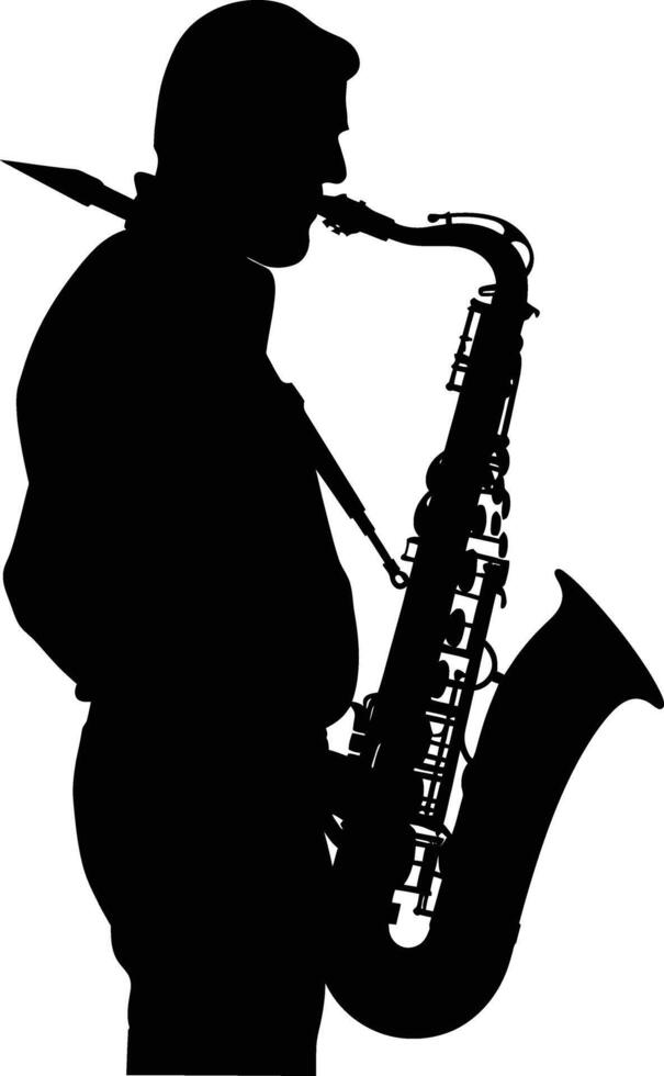 ai generiert Silhouette Saxophonist im ausführen schwarz Farbe nur vektor