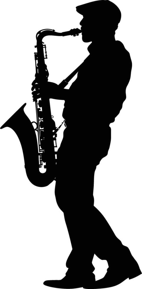 ai generiert Silhouette Saxophonist im ausführen schwarz Farbe nur vektor