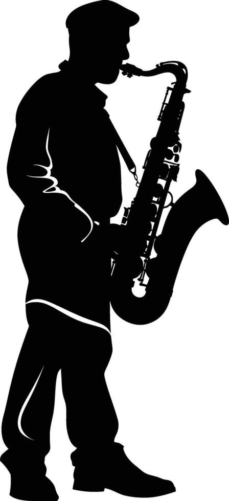 ai generiert Silhouette Saxophonist im ausführen schwarz Farbe nur vektor