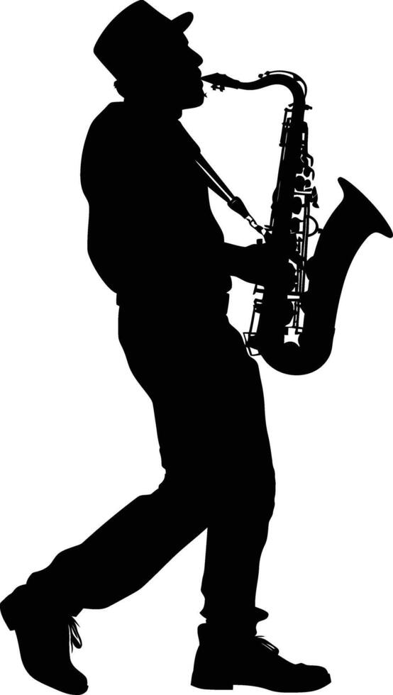 ai generiert Silhouette Saxophonist im ausführen schwarz Farbe nur vektor