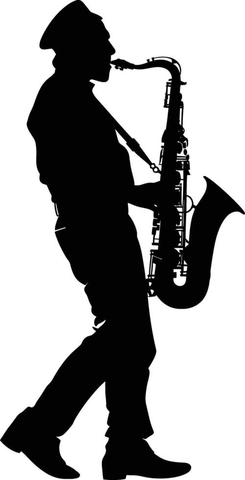 ai generiert Silhouette Saxophonist im ausführen schwarz Farbe nur vektor