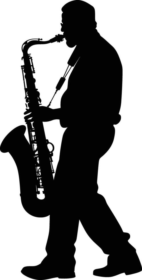 ai generiert Silhouette Saxophonist im ausführen schwarz Farbe nur vektor